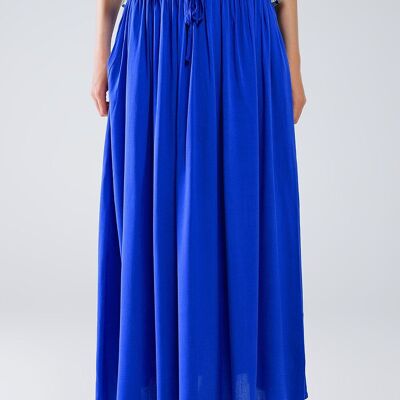 Maxi skirt in blue fluid fabric with elastic waist