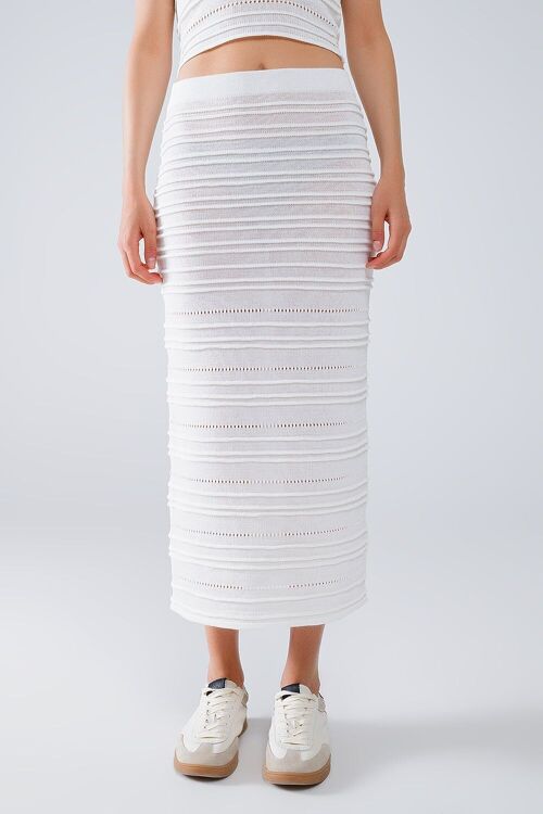 Knitted Midi Skirt in White