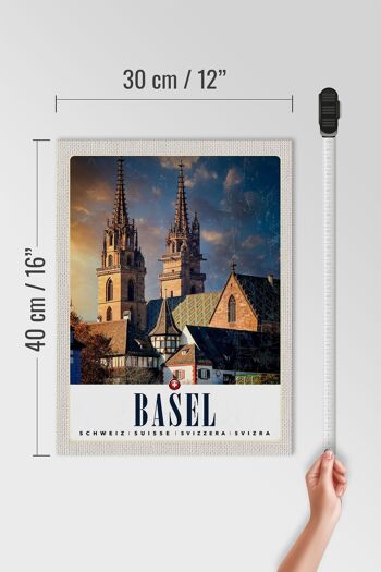 Panneau en bois voyage 30x40cm Bâle Suisse église architecture vacances 4