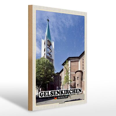 Cartello in legno città Gelsenkirchen chiesa del centro storico 30x40 cm