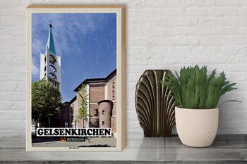 Panneau en bois villes Gelsenkirchen vieille ville église 30x40cm 3