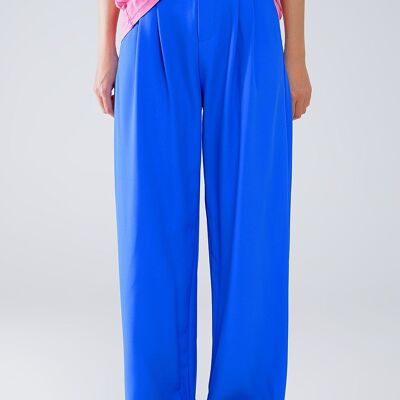 Straight Leg Trousers With Side Pockets and Darts in Blue