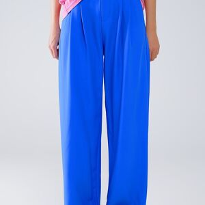 Pantalon droit avec poches latérales et pinces en bleu