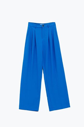 Pantalon droit avec poches latérales et pinces en bleu 6