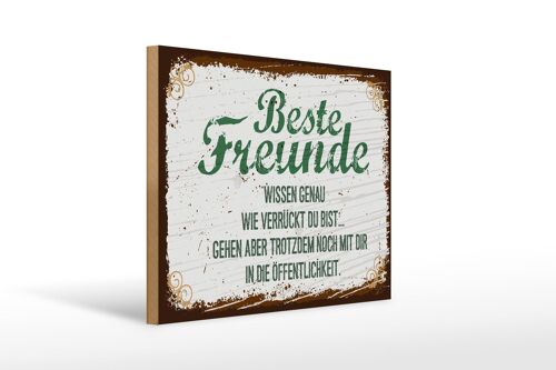 Holzschild Spruch 30x40cm Beste Freunde wissen grün braun