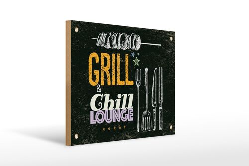 Holzschild Spruch 30x40cm Grill & Chill Lounge grau