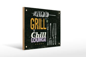 Panneau en bois indiquant 30x40cm Grill & Chill Lounge gris 1