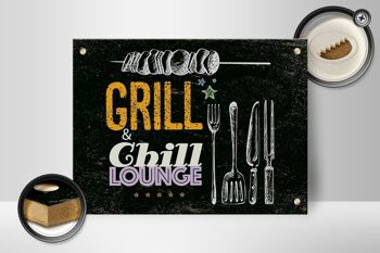Panneau en bois indiquant 30x40cm Grill & Chill Lounge gris 2