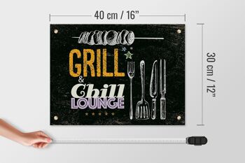 Panneau en bois indiquant 30x40cm Grill & Chill Lounge gris 4