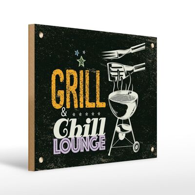 Cartel de madera con inscripción Grill & Chill Lounge 30x40 cm gris rosa