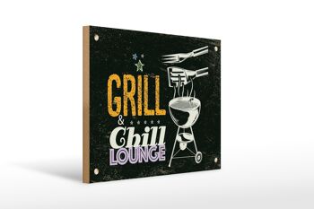 Panneau en bois indiquant 30x40cm Grill & Chill Lounge gris rose 1