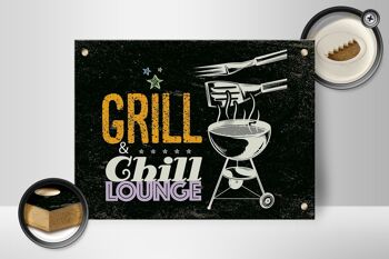 Panneau en bois indiquant 30x40cm Grill & Chill Lounge gris rose 2