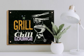 Panneau en bois indiquant 30x40cm Grill & Chill Lounge gris rose 3