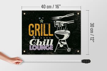 Panneau en bois indiquant 30x40cm Grill & Chill Lounge gris rose 4