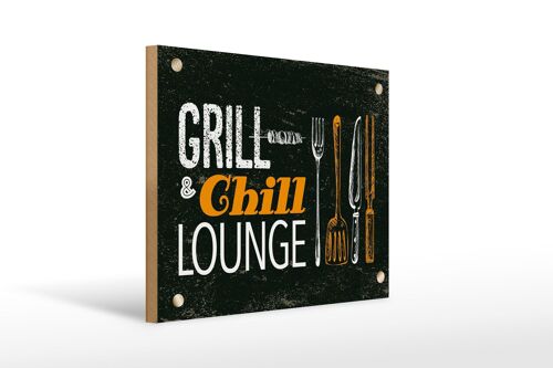 Holzschild Spruch 30x40cm Grill & Chill Lounge grün