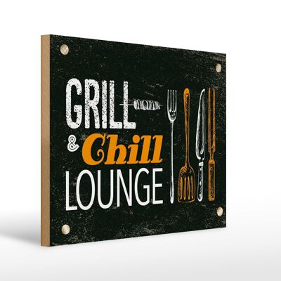 Cartello in legno con scritta Grill & Chill Lounge 30x40 cm verde