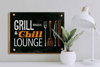 Panneau en bois indiquant 30x40cm Grill & Chill Lounge vert 3