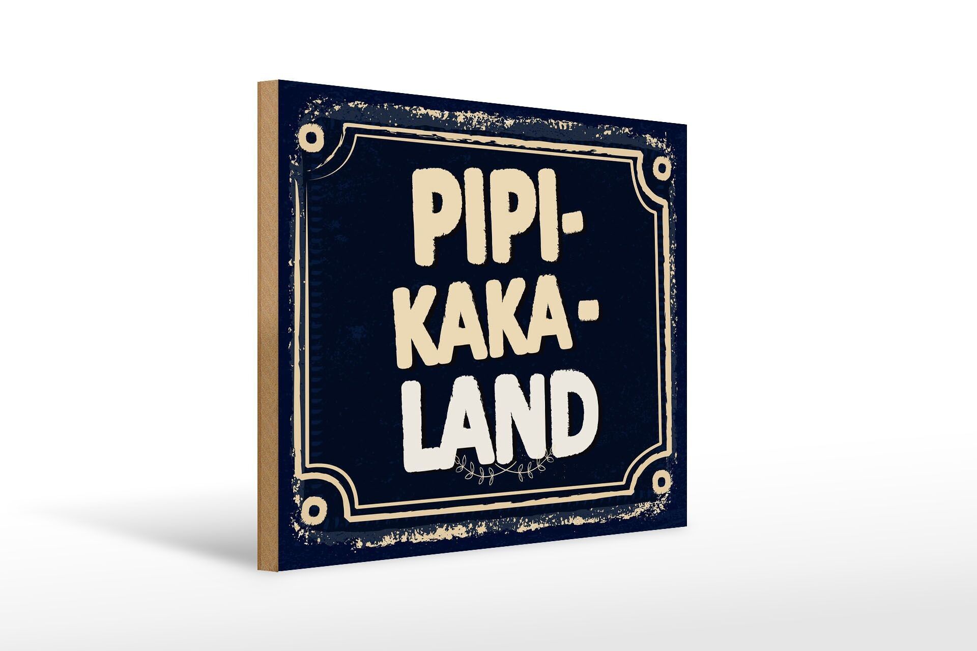 Cartello in legno con scritta 30x40 cm Pipi-Kaka-Land beige blu