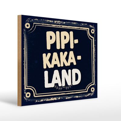 Cartello in legno con scritta 30x40 cm Pipi-Kaka-Land beige blu