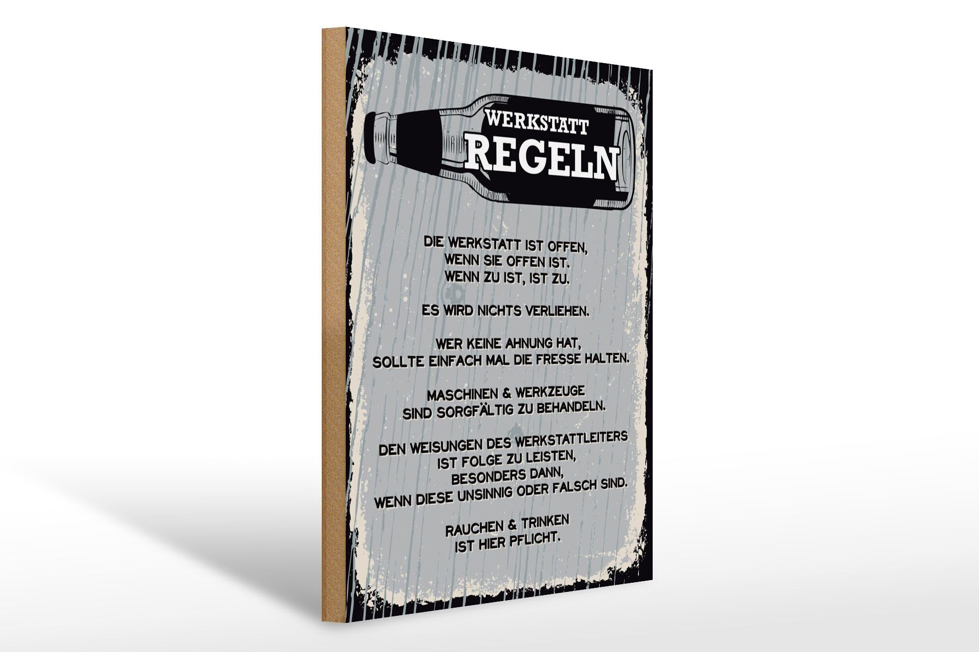 Cartello in legno 30x40 cm con scritta "Regole del laboratorio" in bianco e nero