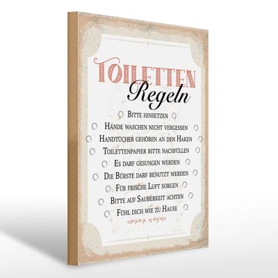 Panneau en bois indiquant les règles des toilettes 30x40cm, veuillez vous asseoir