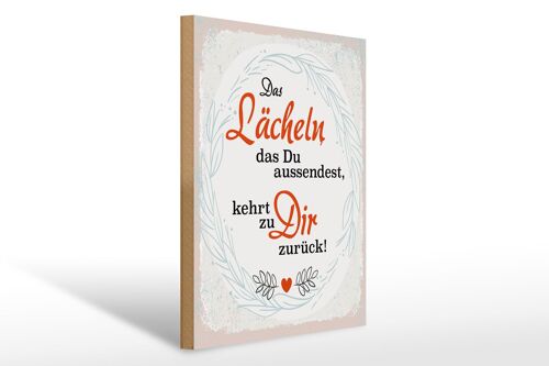 Holzschild Spruch 30x40cm Das lächeln das Du aussendest blau