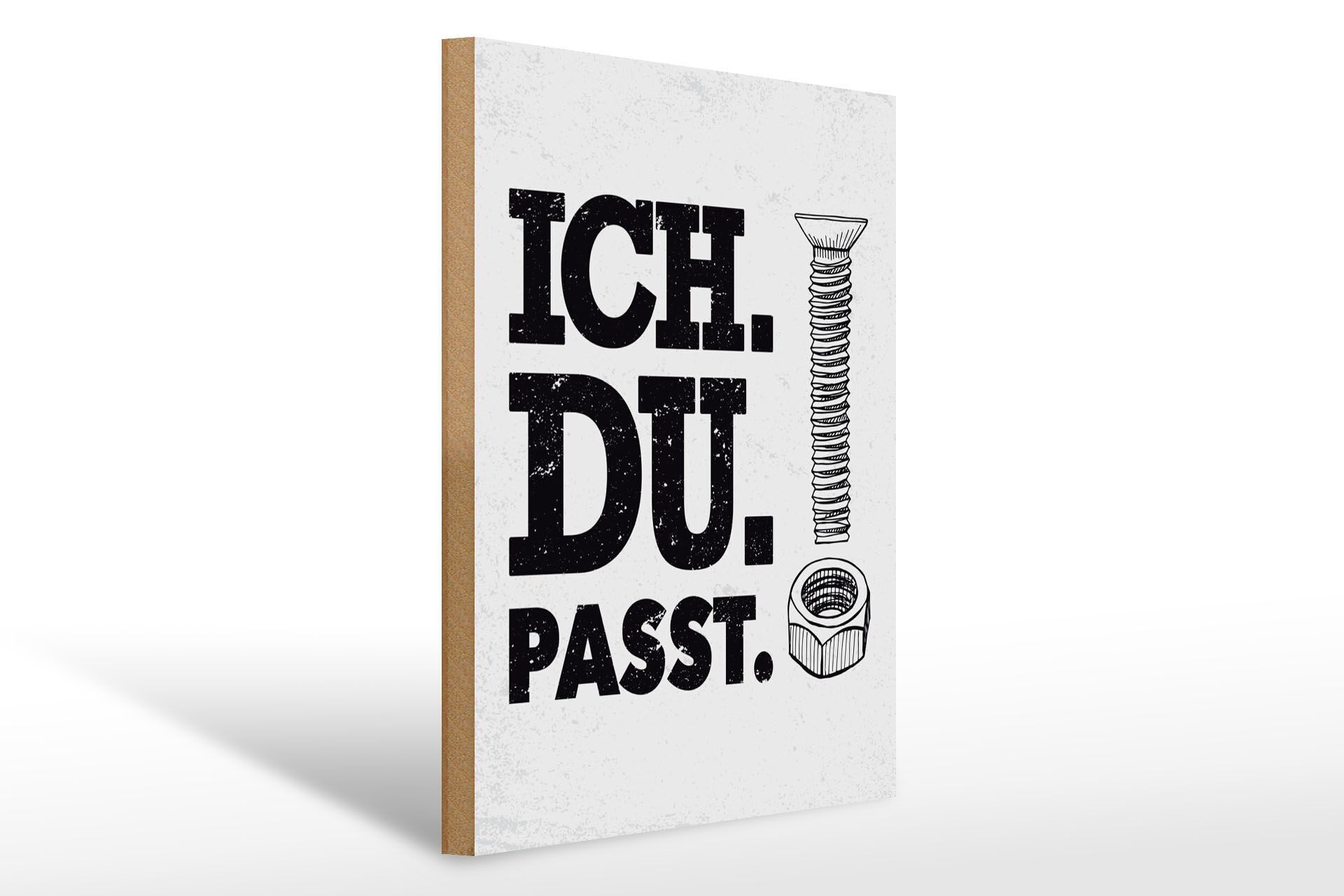 Cartello in legno con scritta 30x40 cm Ich Du Passt vite nera