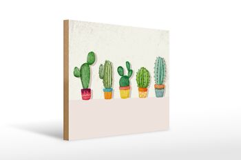 Panneau en bois disant 5 cactus pot de fleur cactus 40x30cm 1