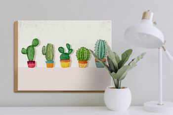 Panneau en bois disant 5 cactus pot de fleur cactus 40x30cm 3
