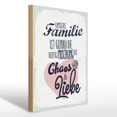 Cartello in legno con scritta Our Family Chaos Love Heart 30x40 cm
