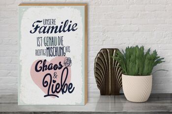 Panneau en bois disant Our Family Chaos Love Heart 30x40cm 3