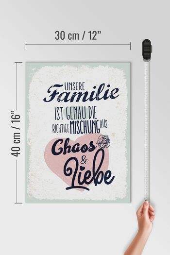 Panneau en bois disant Our Family Chaos Love Heart 30x40cm 4