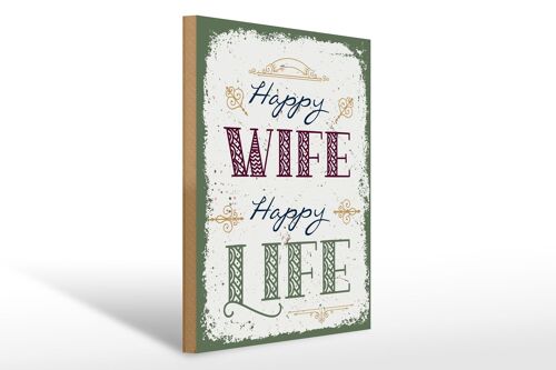 Holzschild Spruch Happy wife happy Life 30x40cm Geschenk