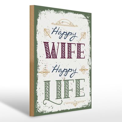 Cartello in legno con scritta "Moglie felice, vita felice" regalo 30x40 cm