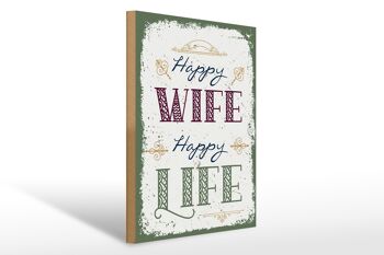 Panneau en bois disant Happy Wife Happy Life 30x40cm cadeau 1