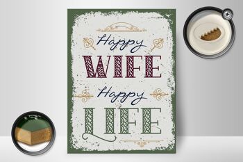 Panneau en bois disant Happy Wife Happy Life 30x40cm cadeau 2