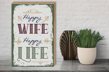 Panneau en bois disant Happy Wife Happy Life 30x40cm cadeau 3