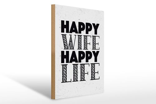 Holzschild Spruch Frau Happy wife happy Life 30x40cm Geschenk