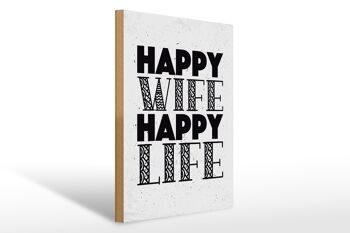 Panneau en bois disant Mme Happy Wife Happy Life 30x40cm cadeau 1