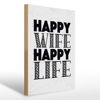 Panneau en bois disant Mme Happy Wife Happy Life 30x40cm cadeau