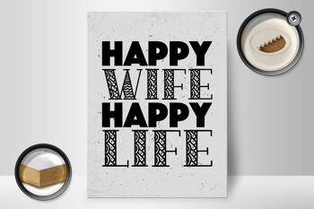 Panneau en bois disant Mme Happy Wife Happy Life 30x40cm cadeau 2
