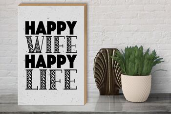 Panneau en bois disant Mme Happy Wife Happy Life 30x40cm cadeau 3