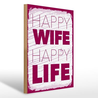 Holzschild Spruch Frau Happy wife happy Life 30x40cm weißes Schild