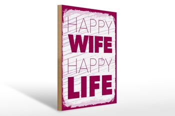 Panneau en bois disant Mme Happy Wife Happy Life 30x40cm panneau blanc 1