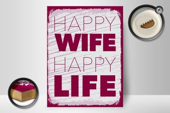 Panneau en bois disant Mme Happy Wife Happy Life 30x40cm panneau blanc 2