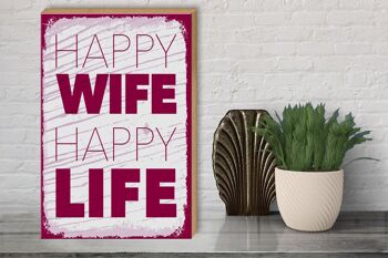 Panneau en bois disant Mme Happy Wife Happy Life 30x40cm panneau blanc 3
