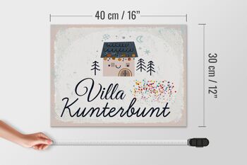Panneau en bois indiquant Maison Villa Kunterbunt coloré 40x30cm 4