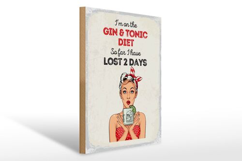 Holzschild Spruch I`m on the Gin & Tonic Diet rot 30x40cm