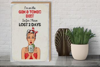 Panneau en bois disant Je suis au régime Gin & Tonic rouge 30x40cm 3