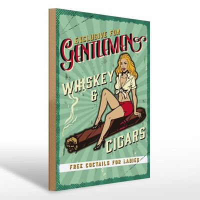 Cartel de madera que dice Pinup Exclusive Gentleman Whiskey 30x40cm